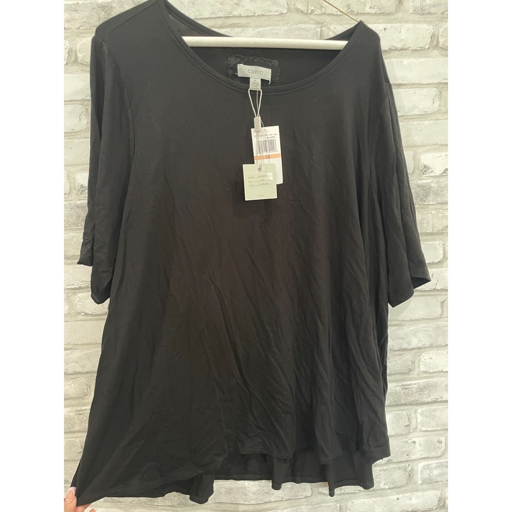 Cupio Knit Boho Top Shirt Blouse Short Sleeve Solid‎ Stretch Sz 2XL Black New